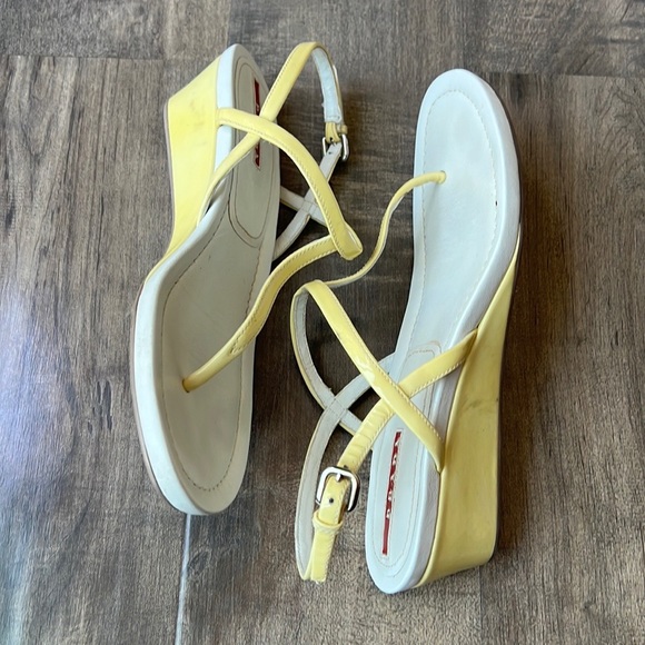 Prada Thongs Wedge Yellow Sandals Womens 6.5 Designer Heels 36.5 - Picture 5 of 8